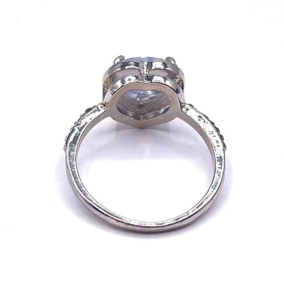 .925 Sterling Silver with White Cubic Zirconia Heart Ring Size 9.5 - Picture 6 of 8